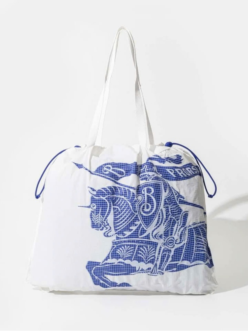 NWT Burberry EKD large nylon bag blue and white with pouch